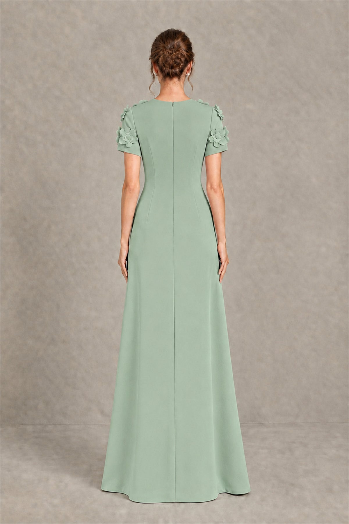 BOLODOO Sage Green Textured Floral Maxi Dress with Short Sleeves - Sage Green