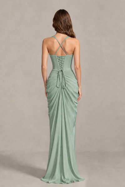 BOLODOO Chocolate Sage Green Sweetheart Maxi Dress with High Slit - Sage Green