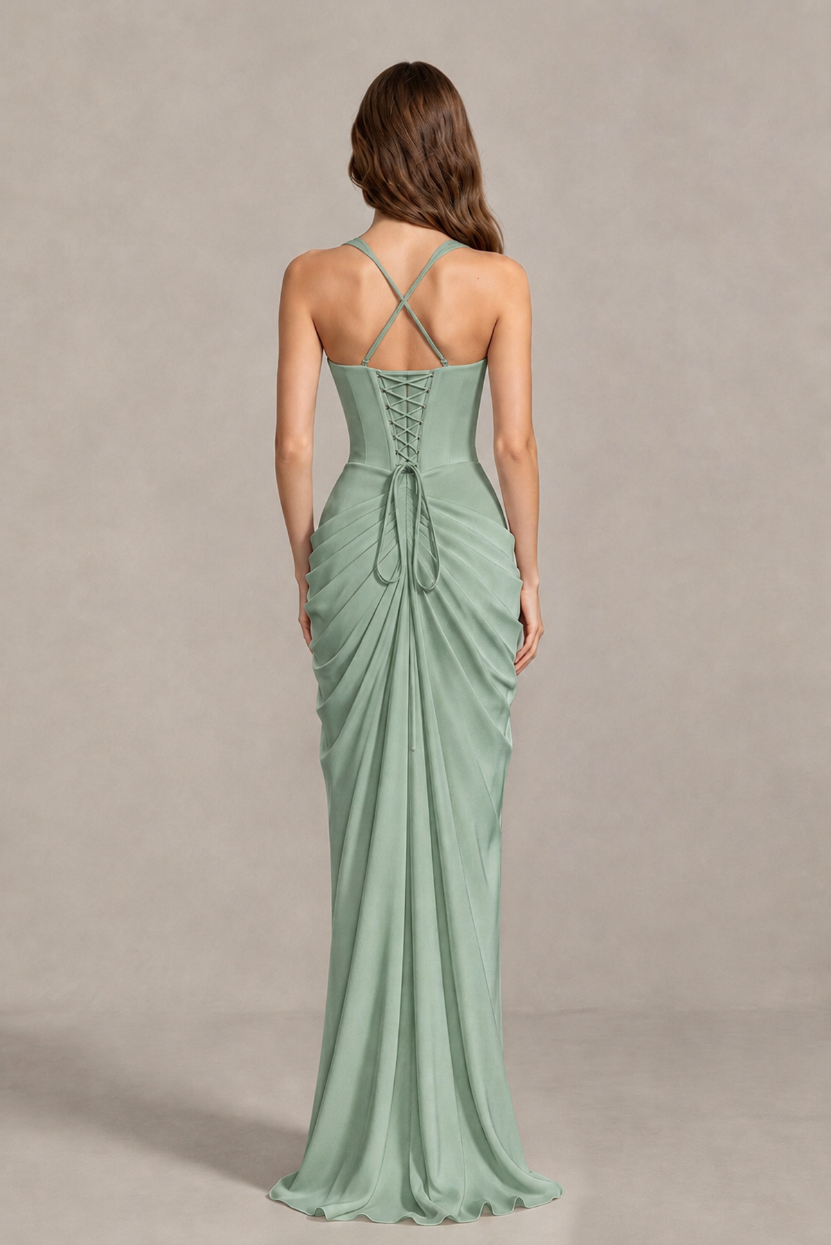 BOLODOO Chocolate Sage Green Sweetheart Maxi Dress with High Slit - Sage Green