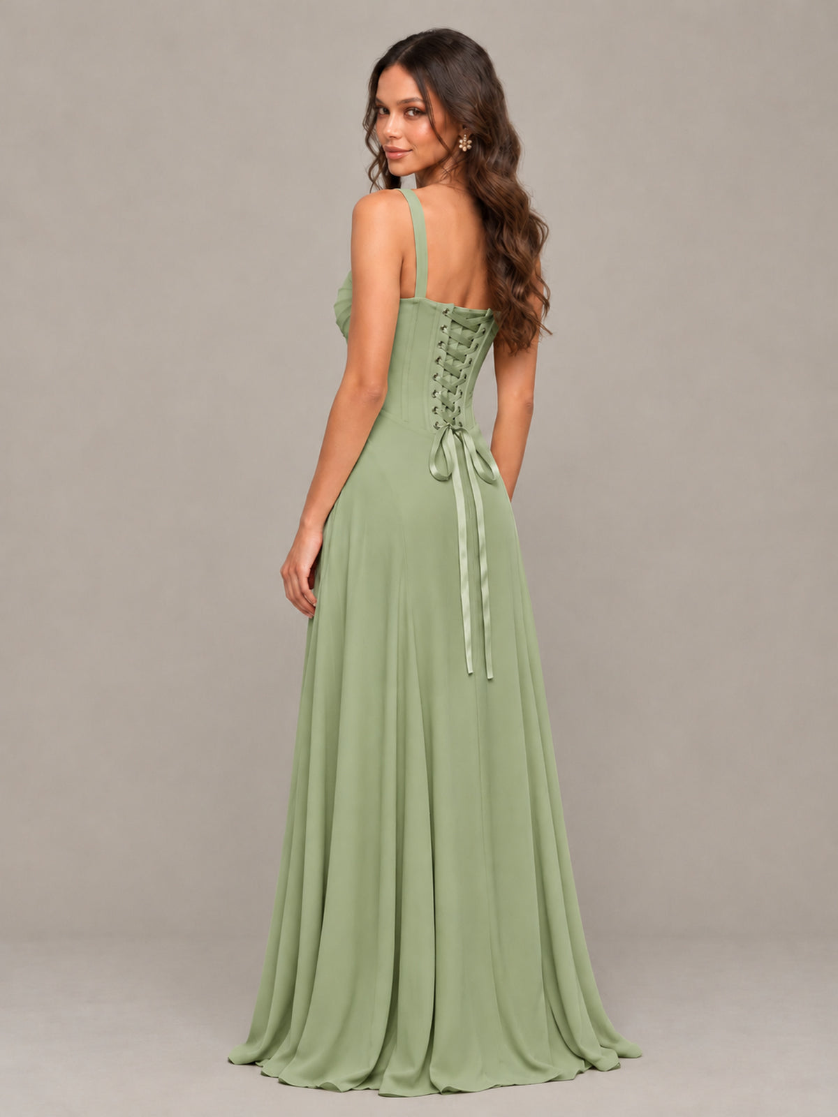 BOLODOO Sage Green Sweetheart Lace-Up Back Bridesmaid Dress - Sage Green - Sage Green (2)