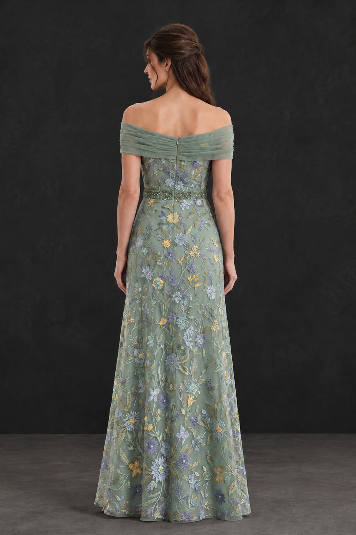 BOLODOO Sage Green Off-the-Shoulder Floral Mother of the Bride Dress - Sage Green - Sage Green (2)