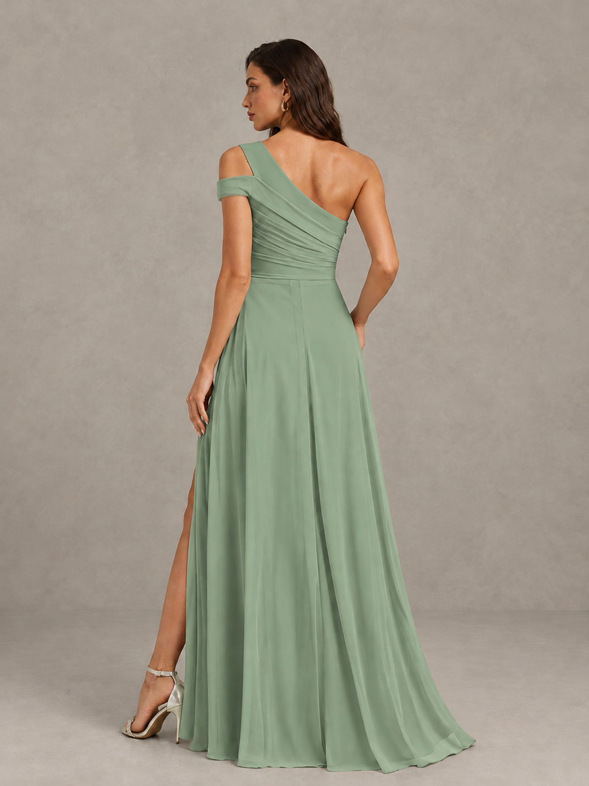 BOLODOO Sage Green One-Shoulder Bridesmaid Dress with Side Slit - Sage Green - Sage Green (2)