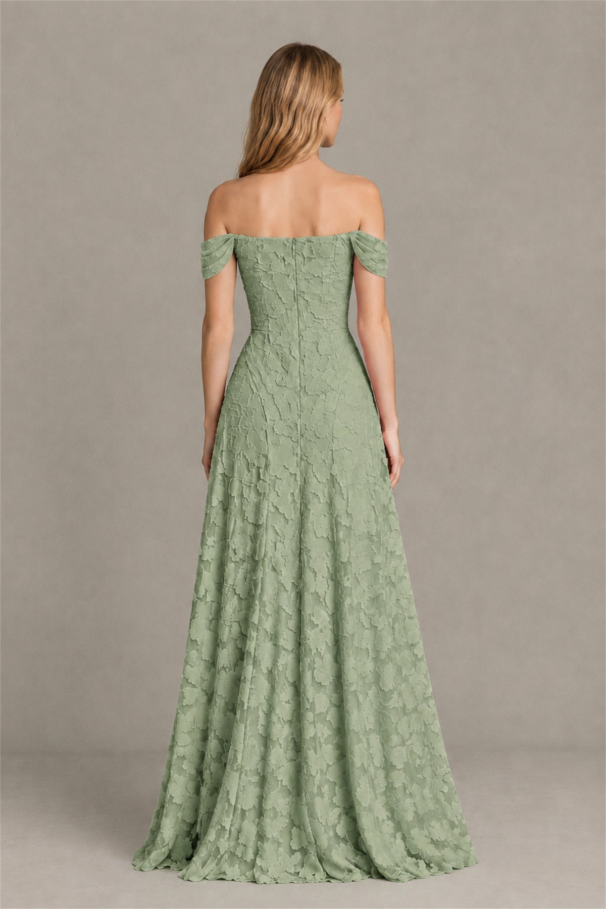 BOLODOO Sage Green Off-Shoulder Pleated A-Line Maxi Dress Floral - Sage Green