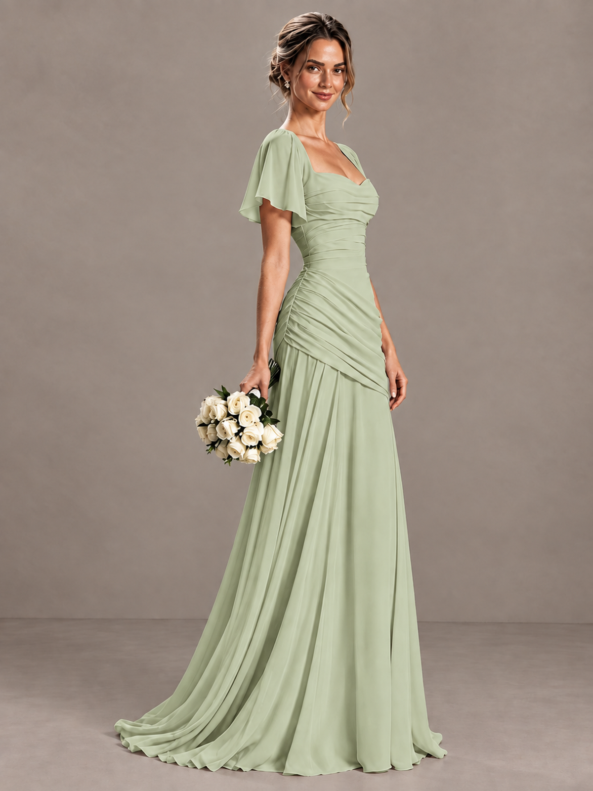 BOLODOO Sage Green Flutter Sleeve Lace-Up Back Maxi Dress - Sage Green