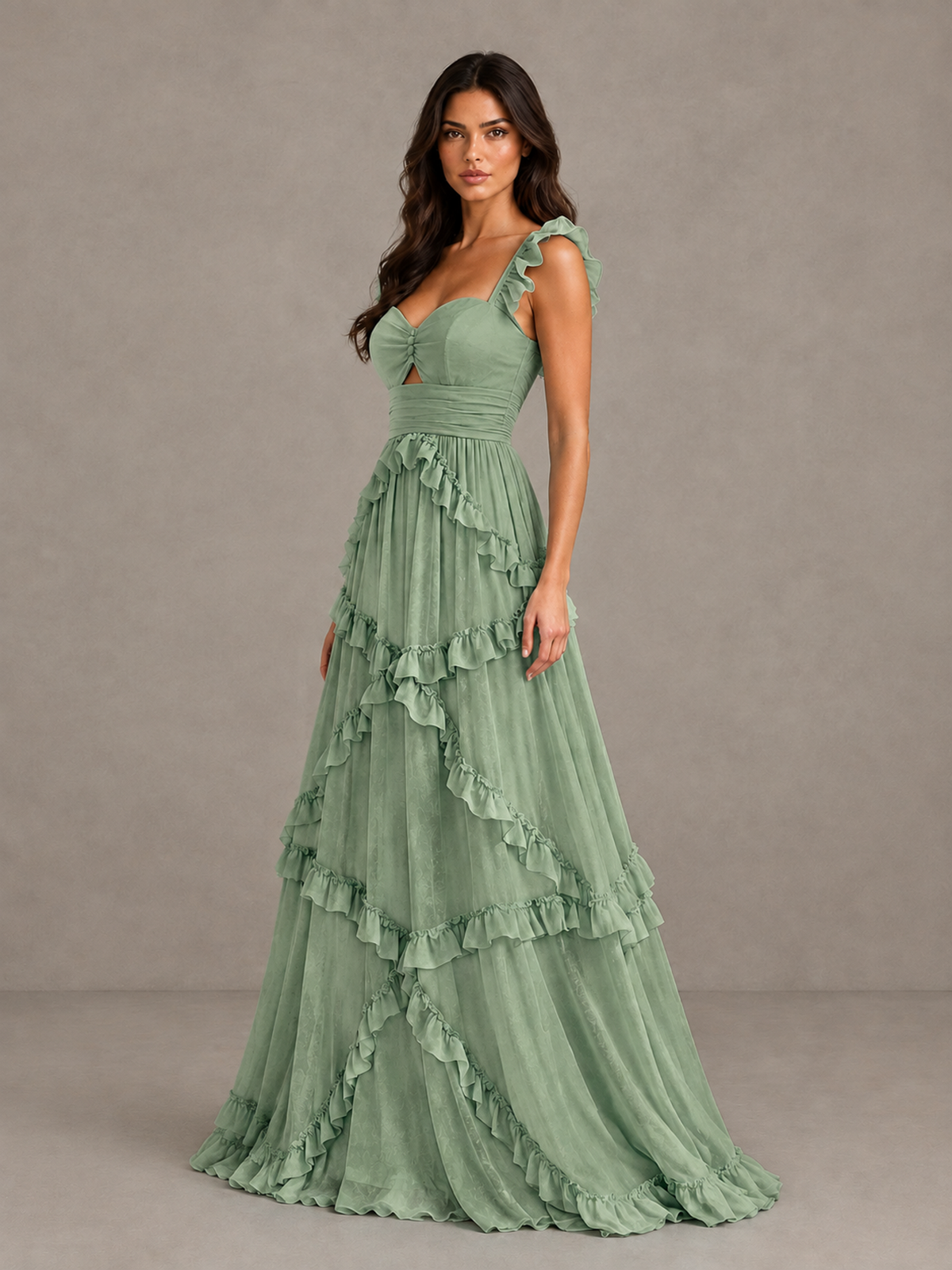 BOLODOO Sage Green Ruffle A-Line Prom Dress with Open Back - Sage Green - Sage Green (3)