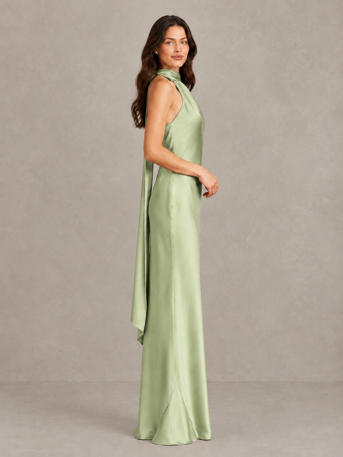 BOLODOO Sage Green Satin One-Shoulder Bridesmaid Dress with Open Back - Sage Green - Sage Green (3)