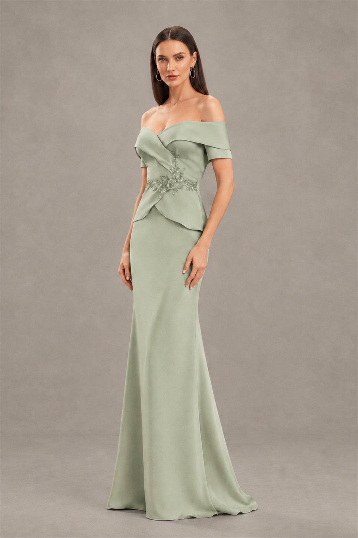 BOLODOO Sage Green Off-Shoulder Mermaid Mother of the Bride Dress - Sage Green