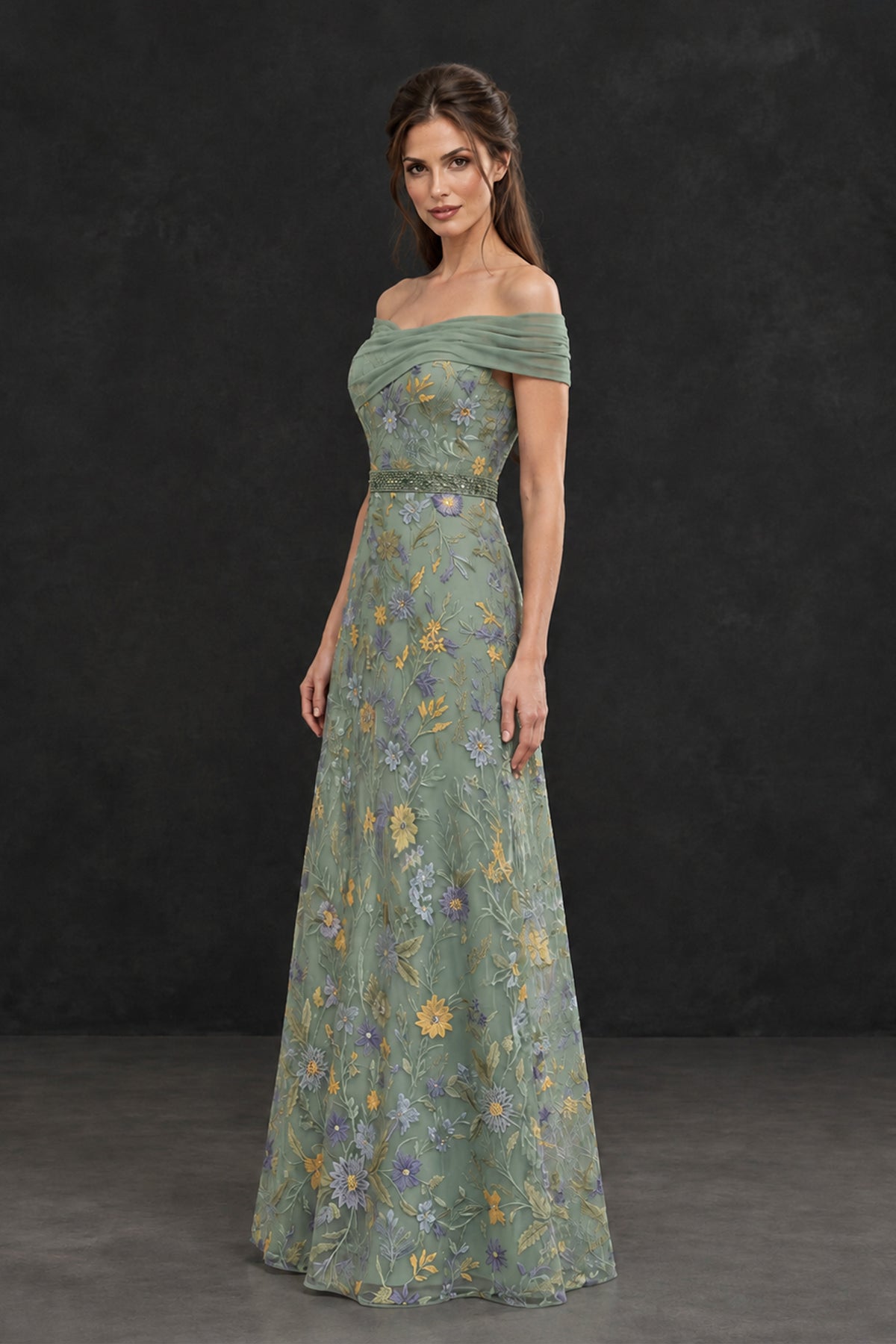 BOLODOO Sage Green Off-the-Shoulder Floral Mother of the Bride Dress - Sage Green - Sage Green (3)