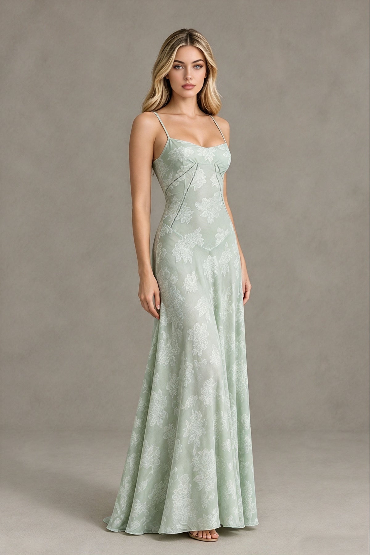 BOLODOO Sage Green Floral Lace Wedding Guest Dress Spaghetti Straps Prom Dress - Sage Green - Sage Green (3)