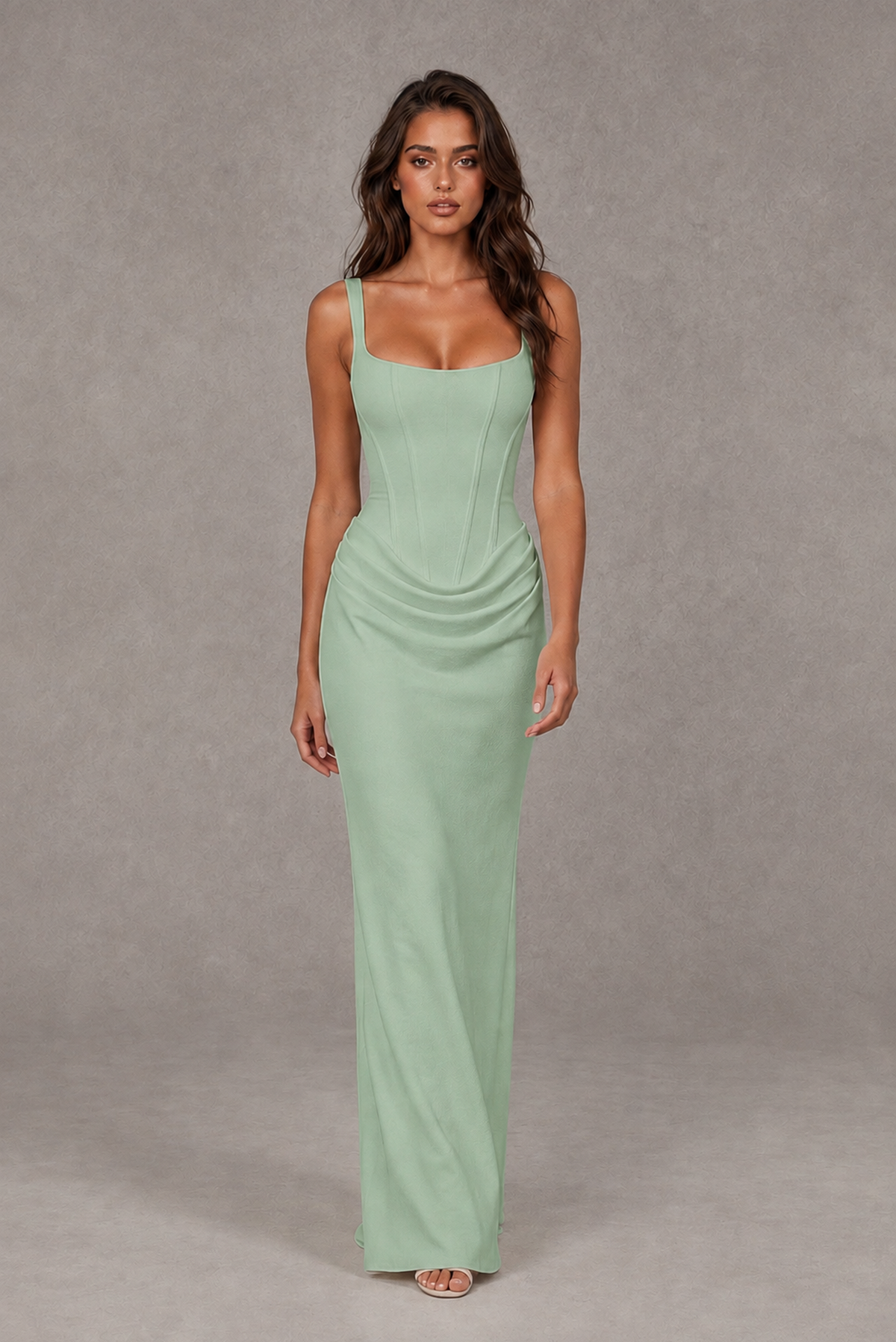 BOLODOO Sage Green Square-Neck Lace-Up Back Bridesmaid Dress - Sage Green