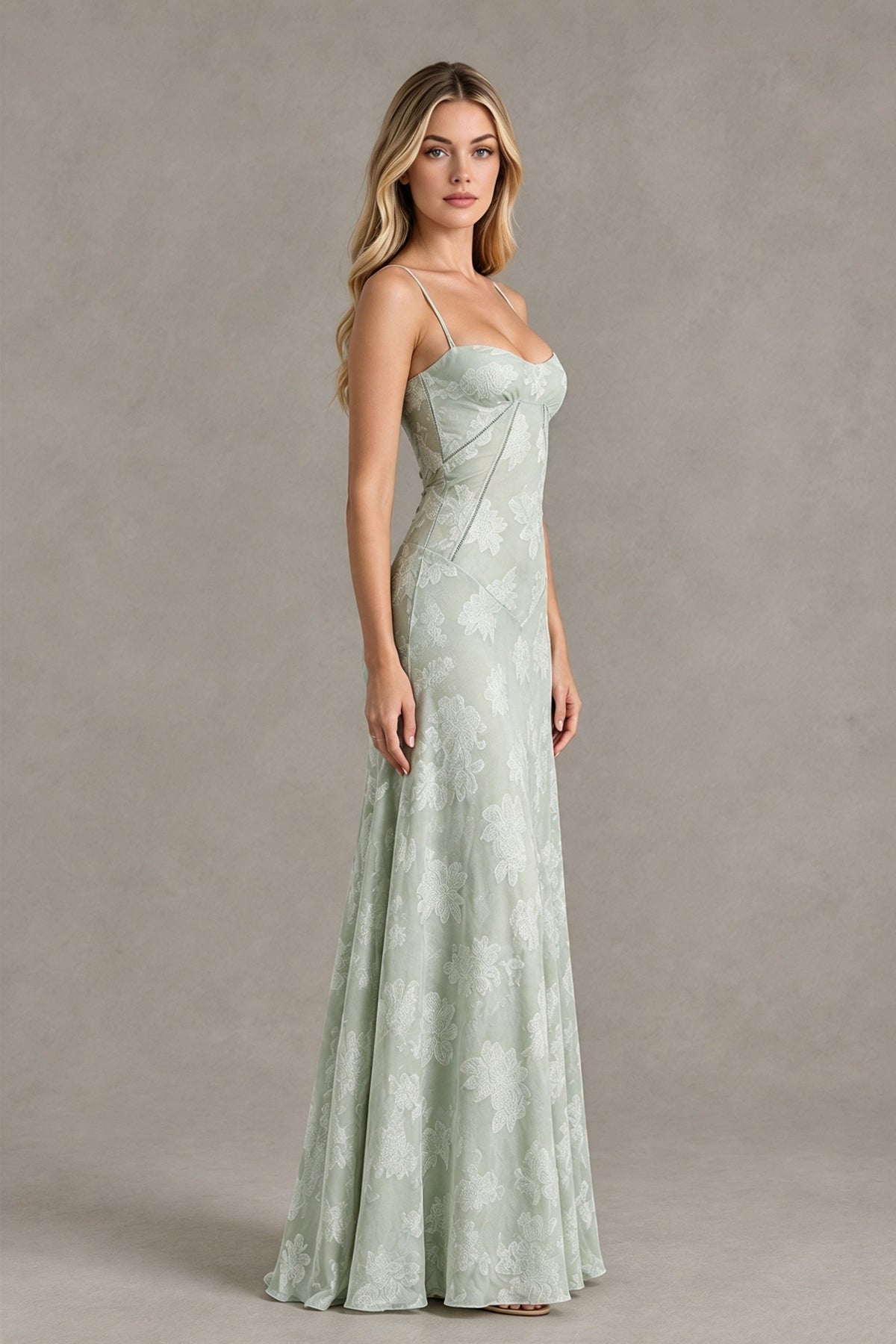 BOLODOO Sage Green Floral Lace Wedding Guest Dress Spaghetti Straps Prom Dress - Sage Green - Sage Green (4)