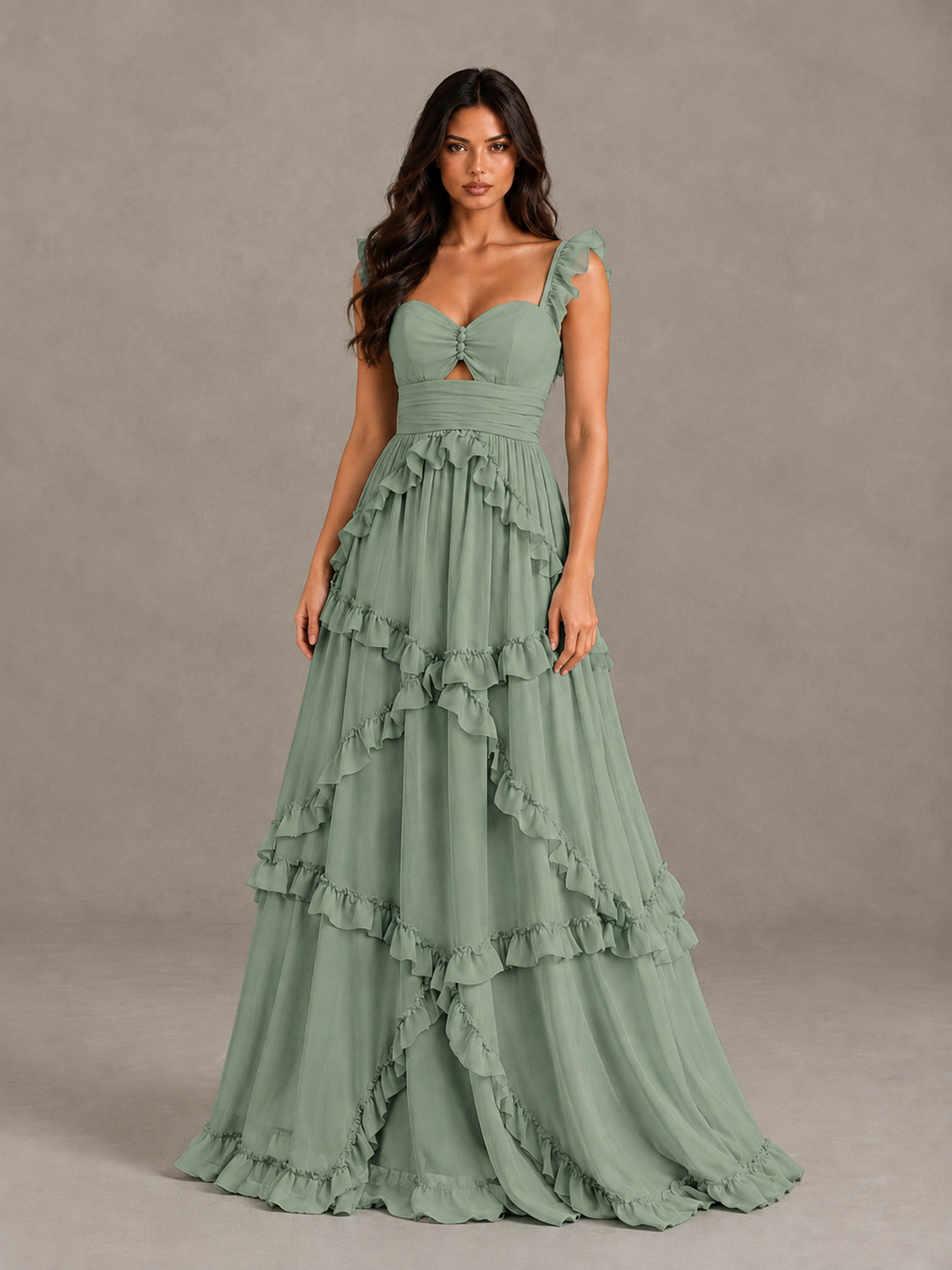BOLODOO Sage Green Ruffle A-Line Prom Dress with Open Back - Sage Green - Sage Green (4)