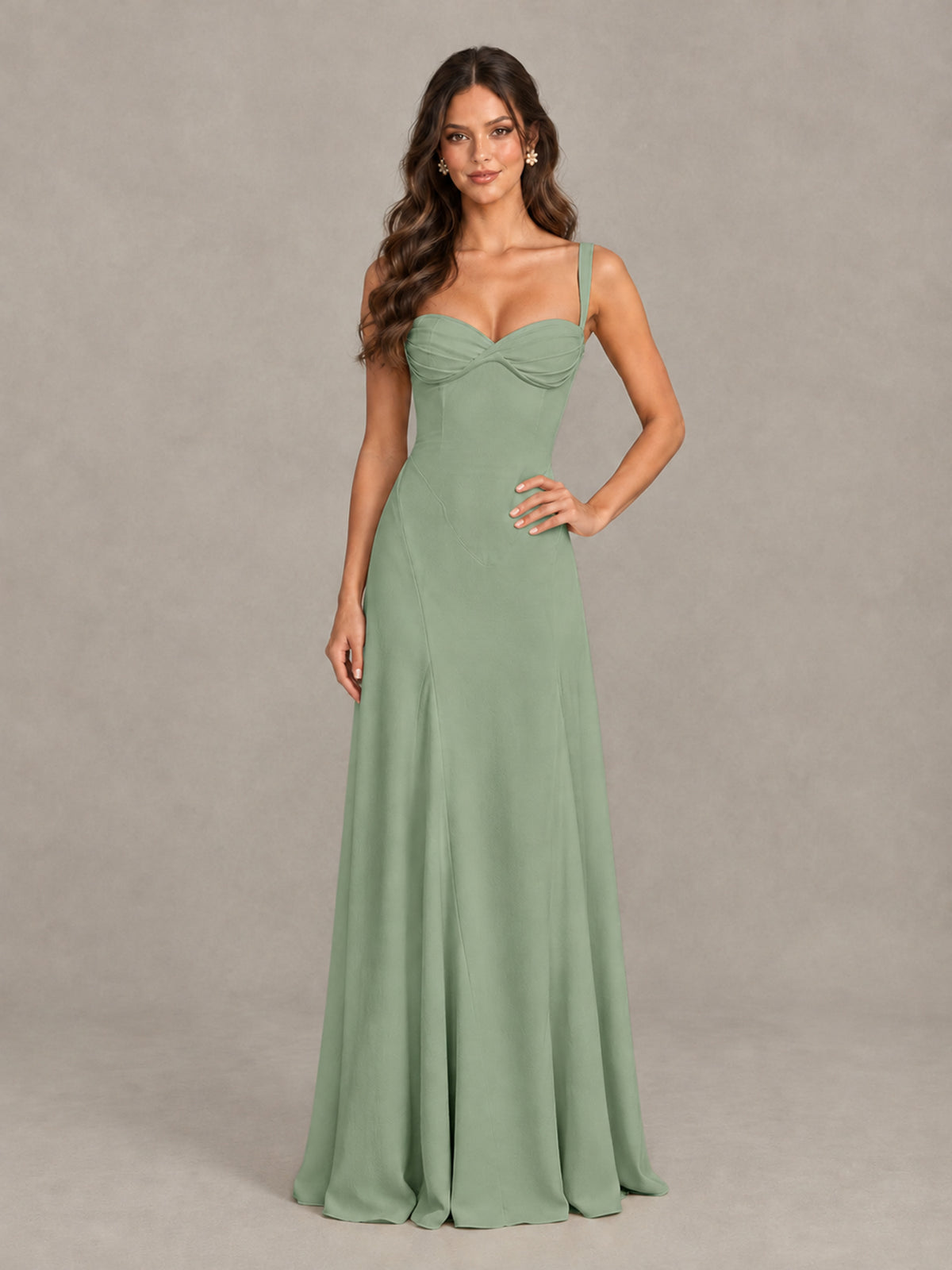 BOLODOO Sage Green Sweetheart Lace-Up Back Bridesmaid Dress - Sage Green - Sage Green (4)