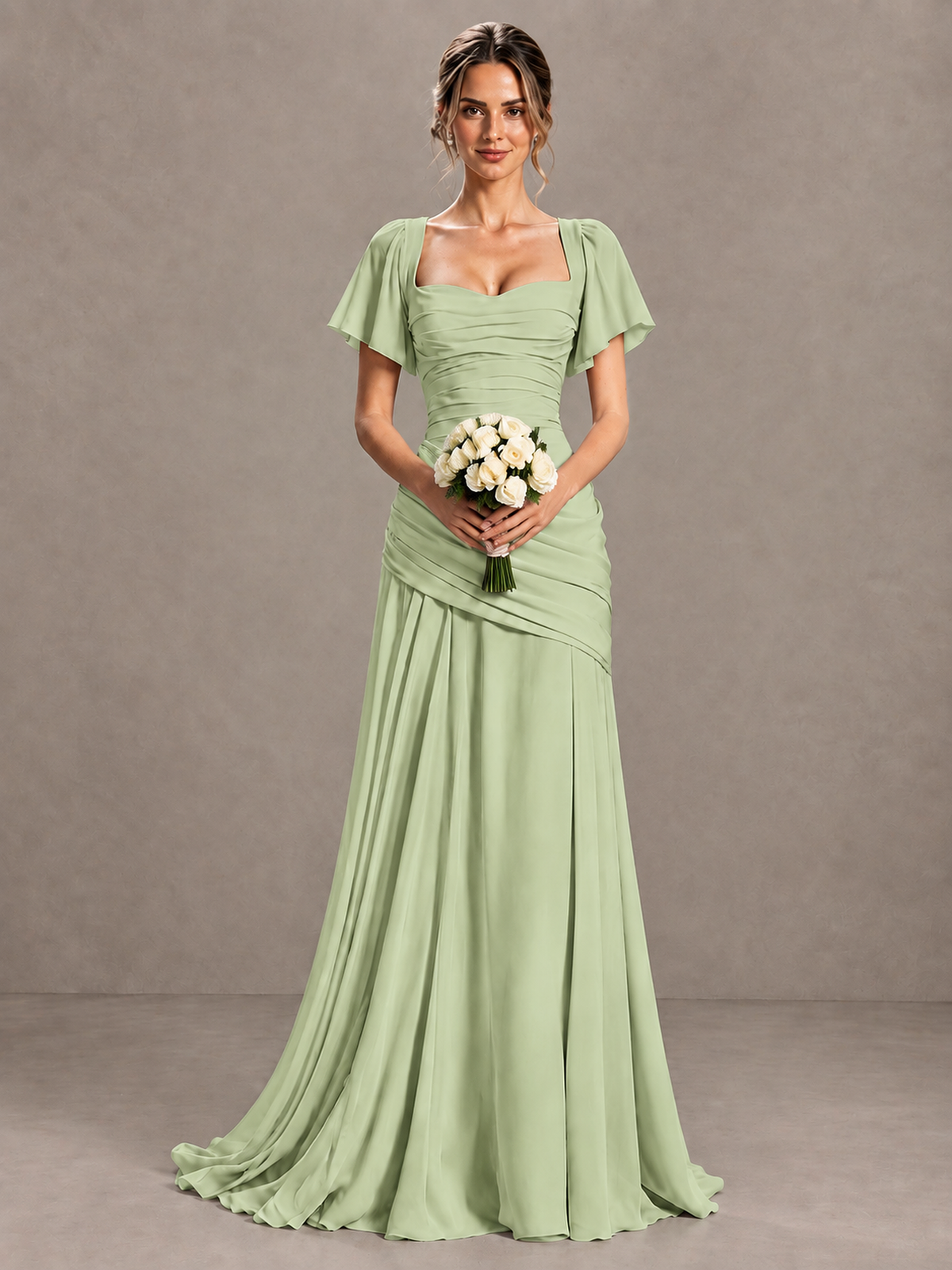 BOLODOO Sage Green Flutter Sleeve Lace-Up Back Maxi Dress - Sage Green