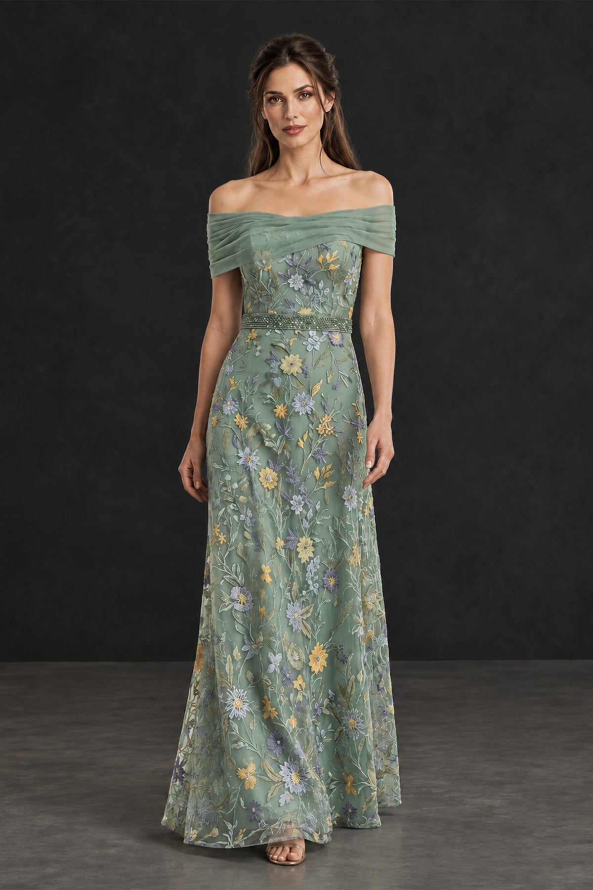 BOLODOO Sage Green Off-the-Shoulder Floral Mother of the Bride Dress - Sage Green - Sage Green (4)