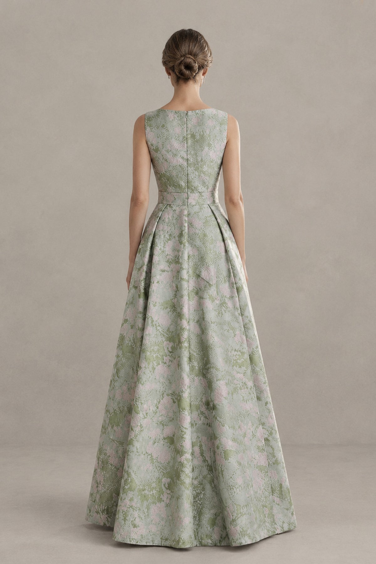 BOLODOO XX047 sleeveless floral gown with covered back and center-back zipper, back view