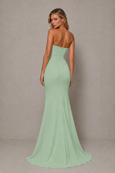 BOLODOO Sage Green Strapless Sweetheart Ruched Mermaid Gown | Cascade Drape Formal Evening Dress 