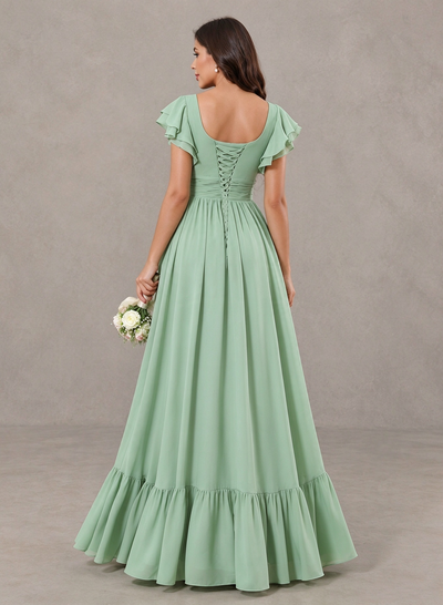 BOLODOO Sage Green Flutter Sleeve Bridesmaid Dress with Slit 