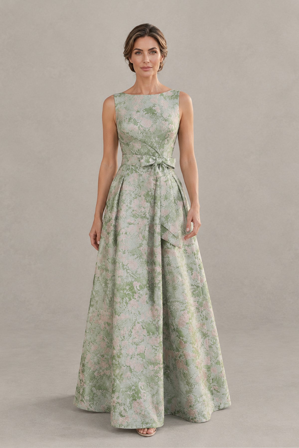BOLODOO XX047 sage green floral A-line occasion dress, alternate front view