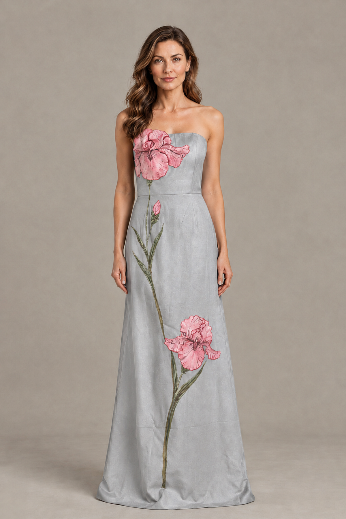 BOLODOO Silver Strapless Floral Mother of the Bride Gown - Silver - Silver_01