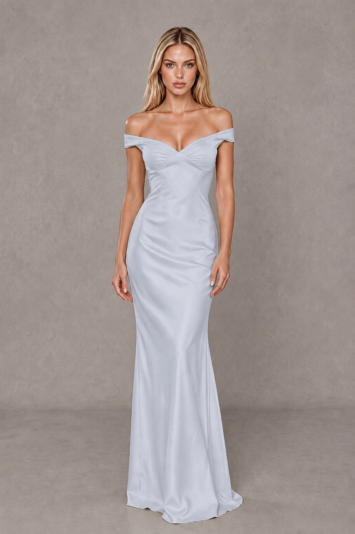 BOLODOO Silver Off-Shoulder Open-Back Satin Evening Gown - Silver - Silver_01