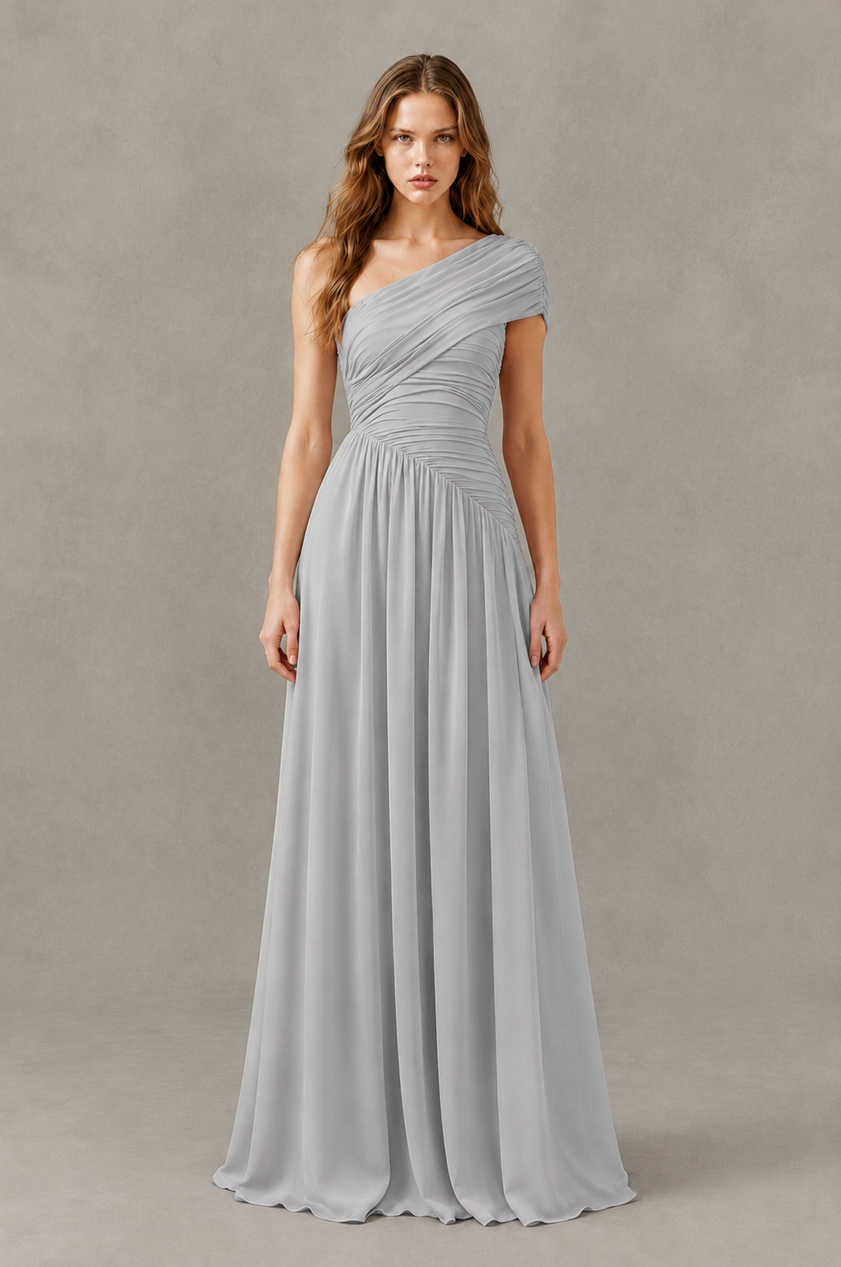 BOLODOO Silver One-Shoulder Ruched Floor-Length Bridesmaid Dress - Silver - Silver_01