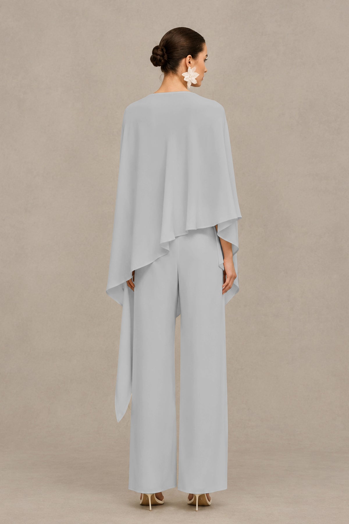 BOLODOO Silver Cape Sleeve Wide-Leg Formal Pantsuit - Silver - Silver_02