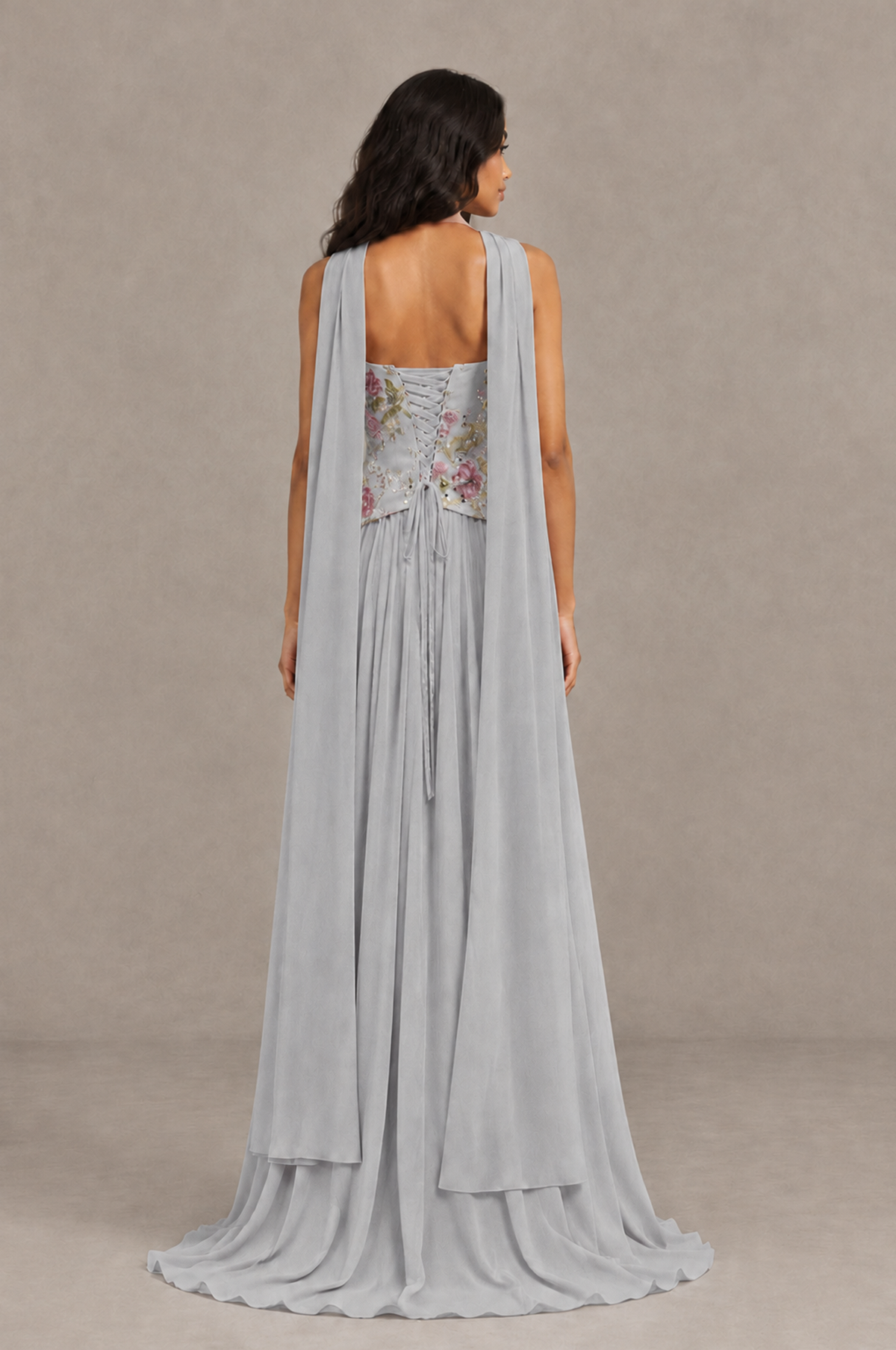 BOLODOO Silver Strapless Beaded Floral Corset Chiffon Maxi Gown – Open Back Prom & Formal Evening Dress - Silver - Silver_02
