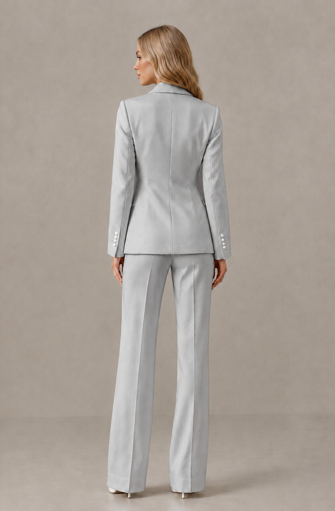 BOLODOO Silver Women's Three-Piece Pantsuit with Blazer & Vest - Silver - Silver_02