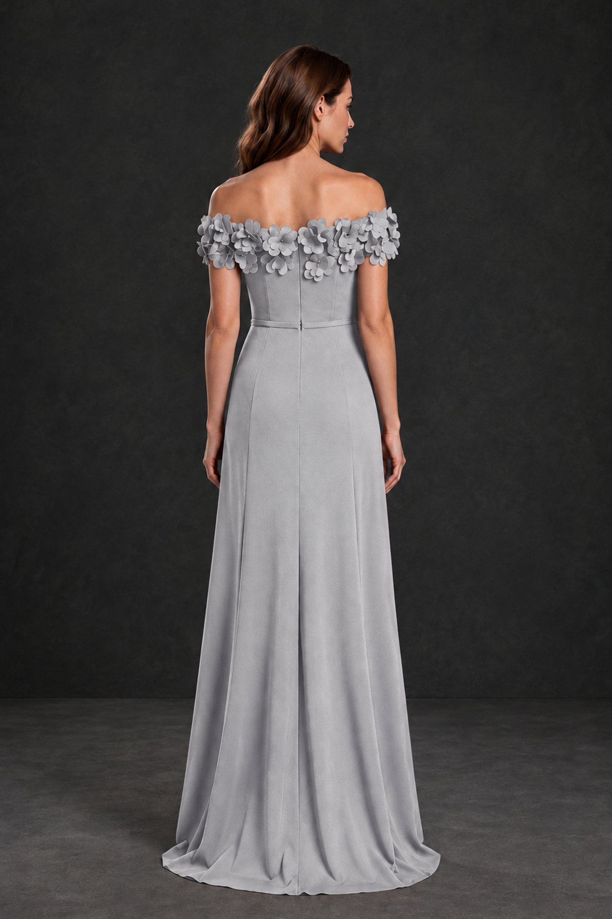 BOLODOO Silver Off-the-Shoulder Mother of the Bride Dress with Floral Appliques - Silver - Silver_02