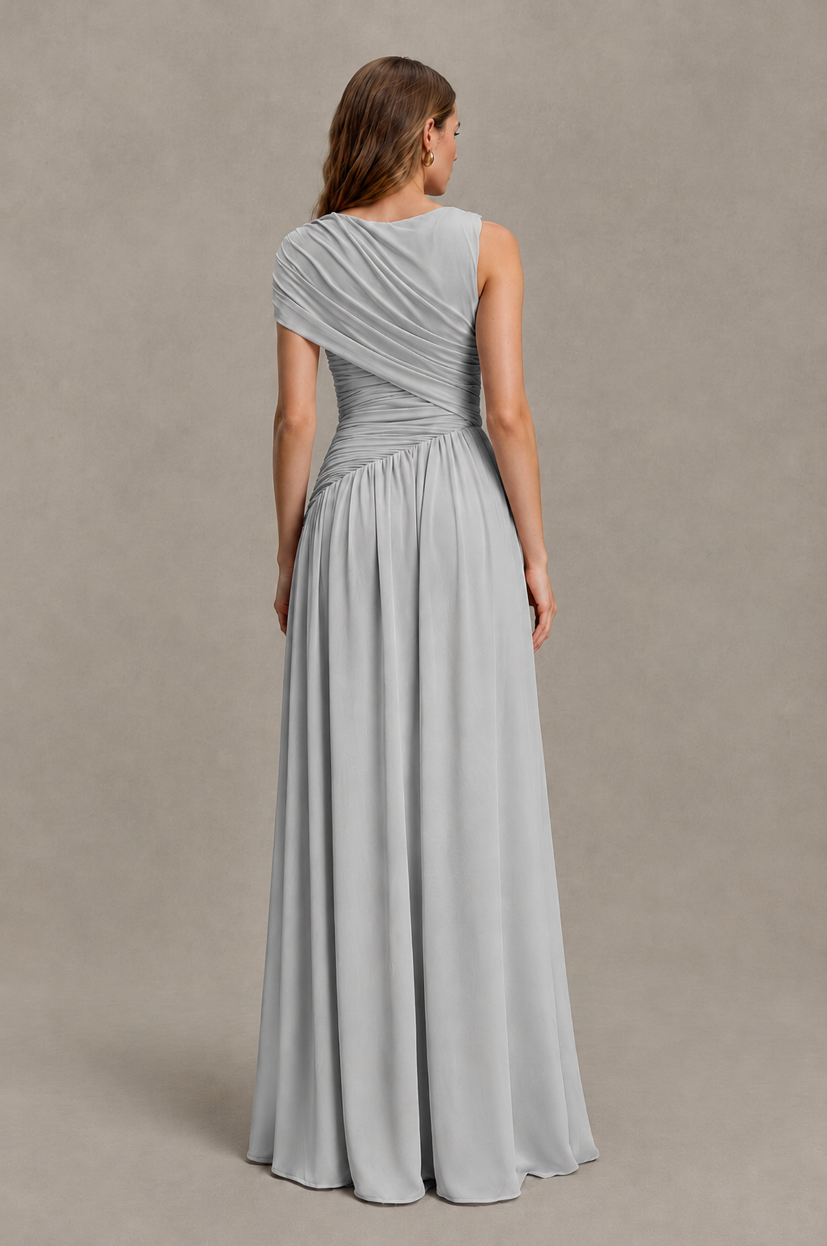 BOLODOO Silver One-Shoulder Ruched Floor-Length Bridesmaid Dress - Silver - Silver_02