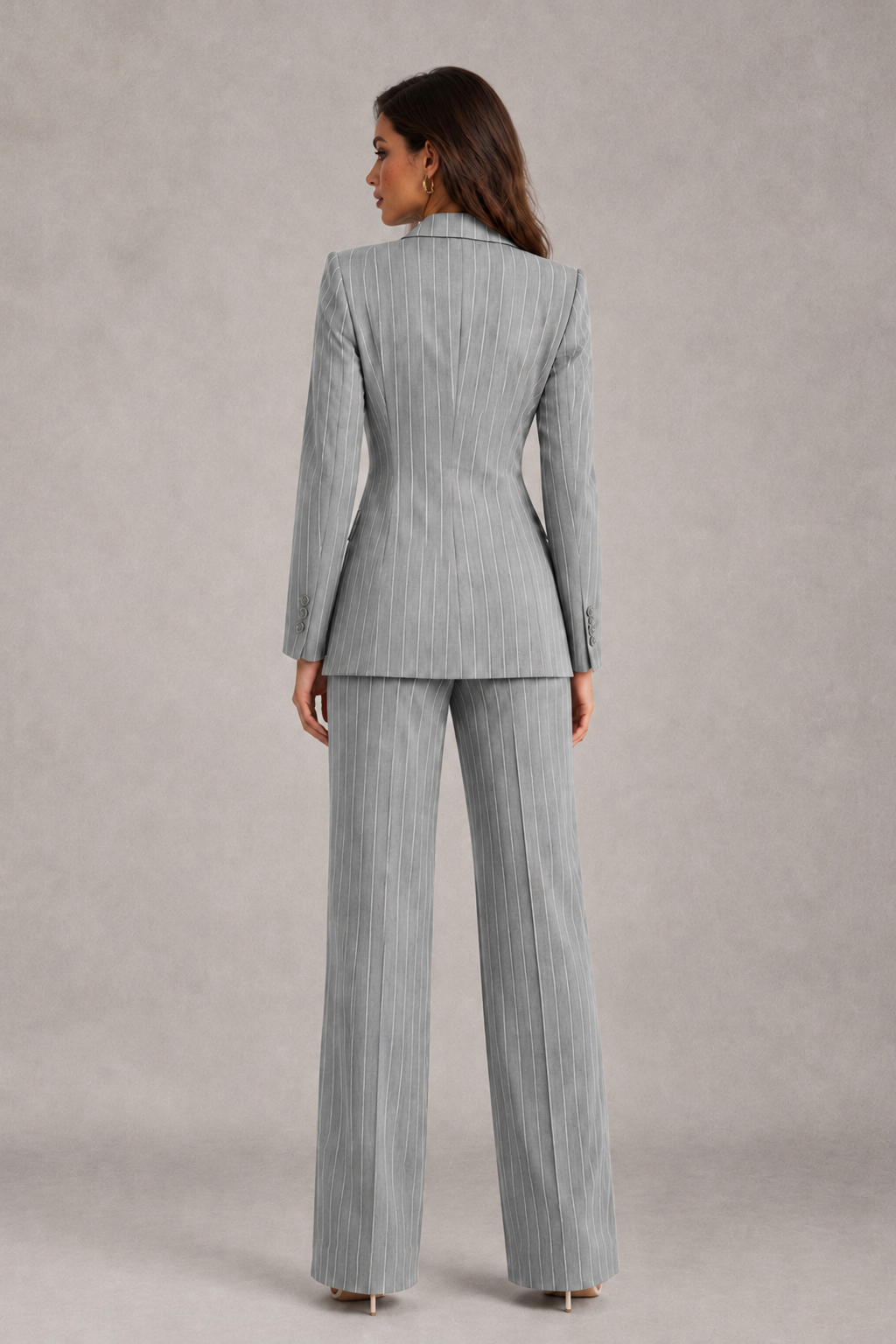 BOLODOO Women's Silver Pinstripe Three-Piece Pantsuit with Wide-Leg Trousers - Silver - Silver_02