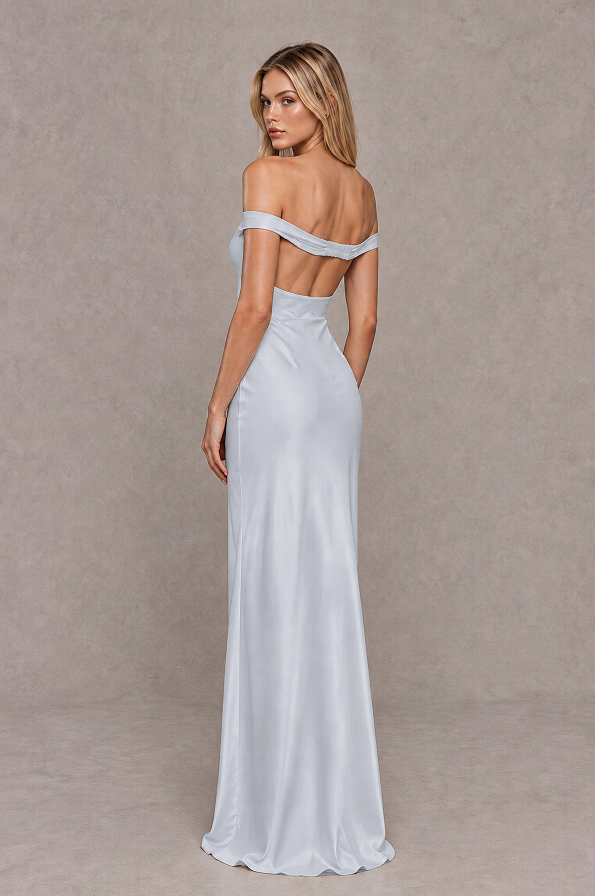BOLODOO Silver Off-Shoulder Open-Back Satin Evening Gown - Silver - Silver_02