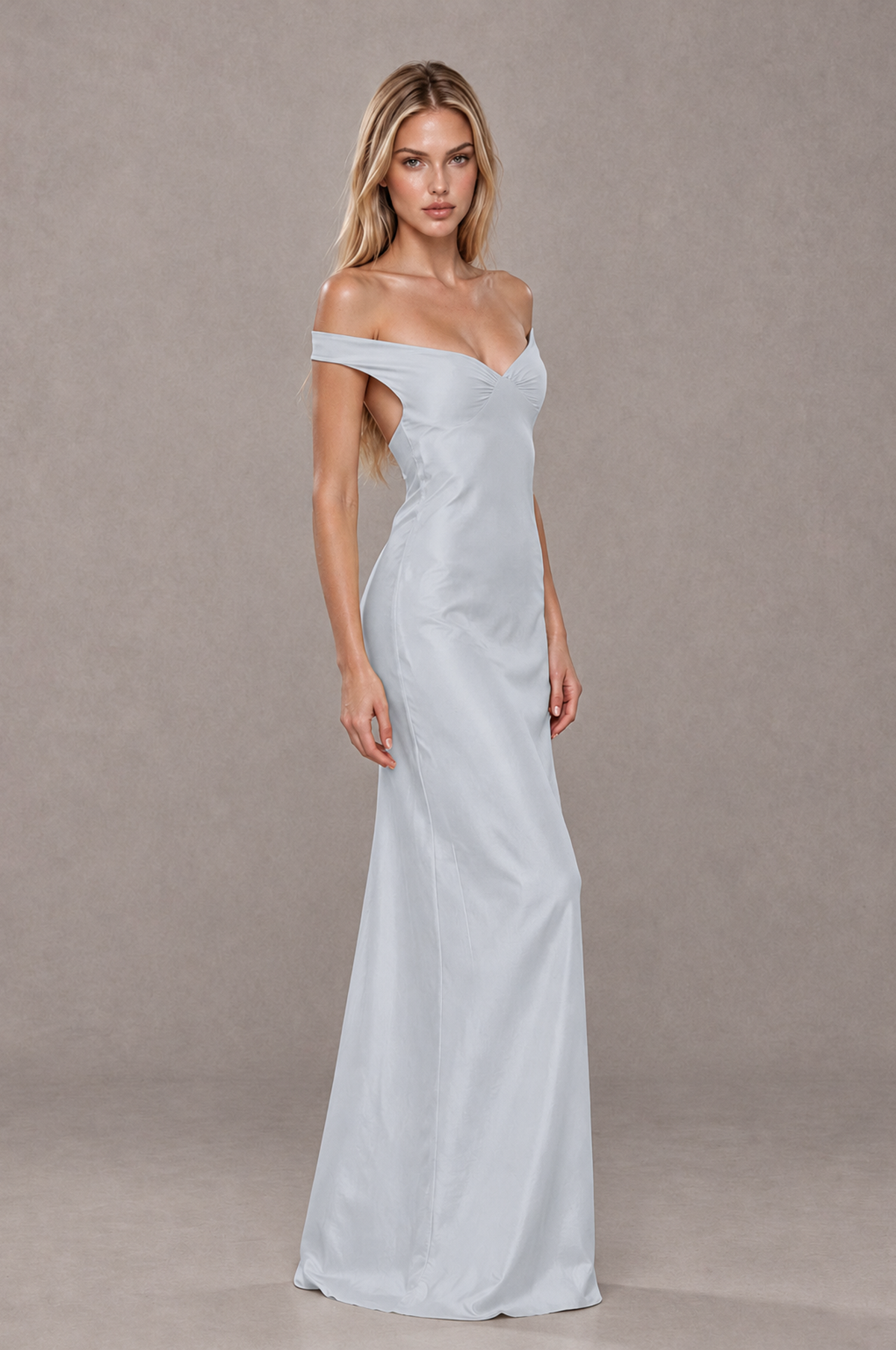 BOLODOO Silver Off-Shoulder Open-Back Satin Evening Gown - Silver - Silver_04