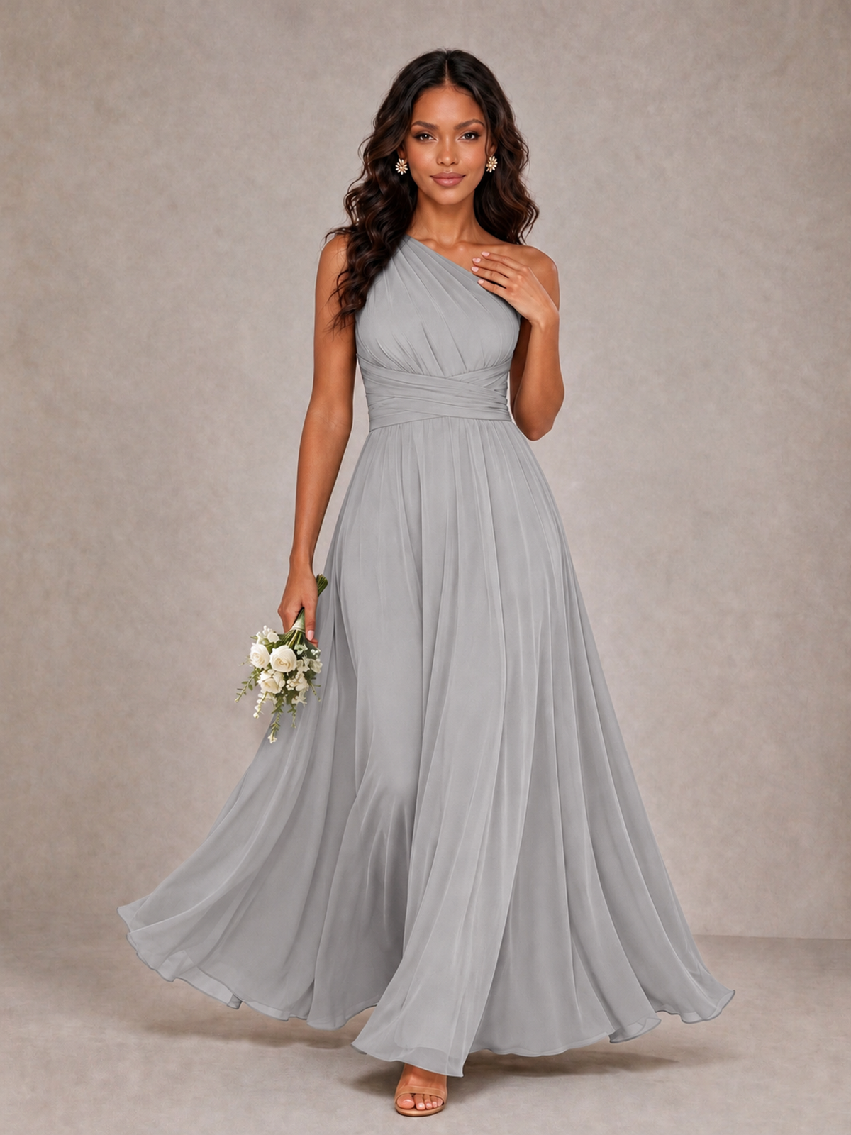 BOLODOO Silver One-Shoulder A-Line Bridesmaid Dress - Silver - Silver_1