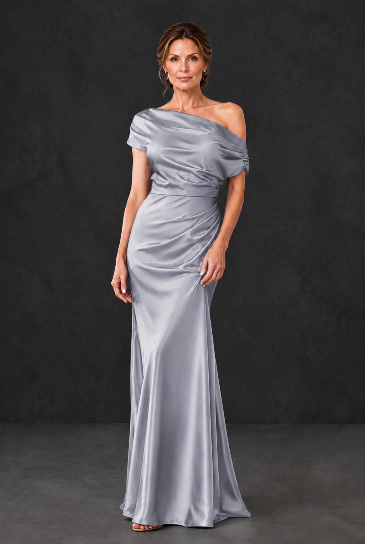 BOLODOO Silver Asymmetric Ruched Mother of the Bride Dress - Silver - Silver_1