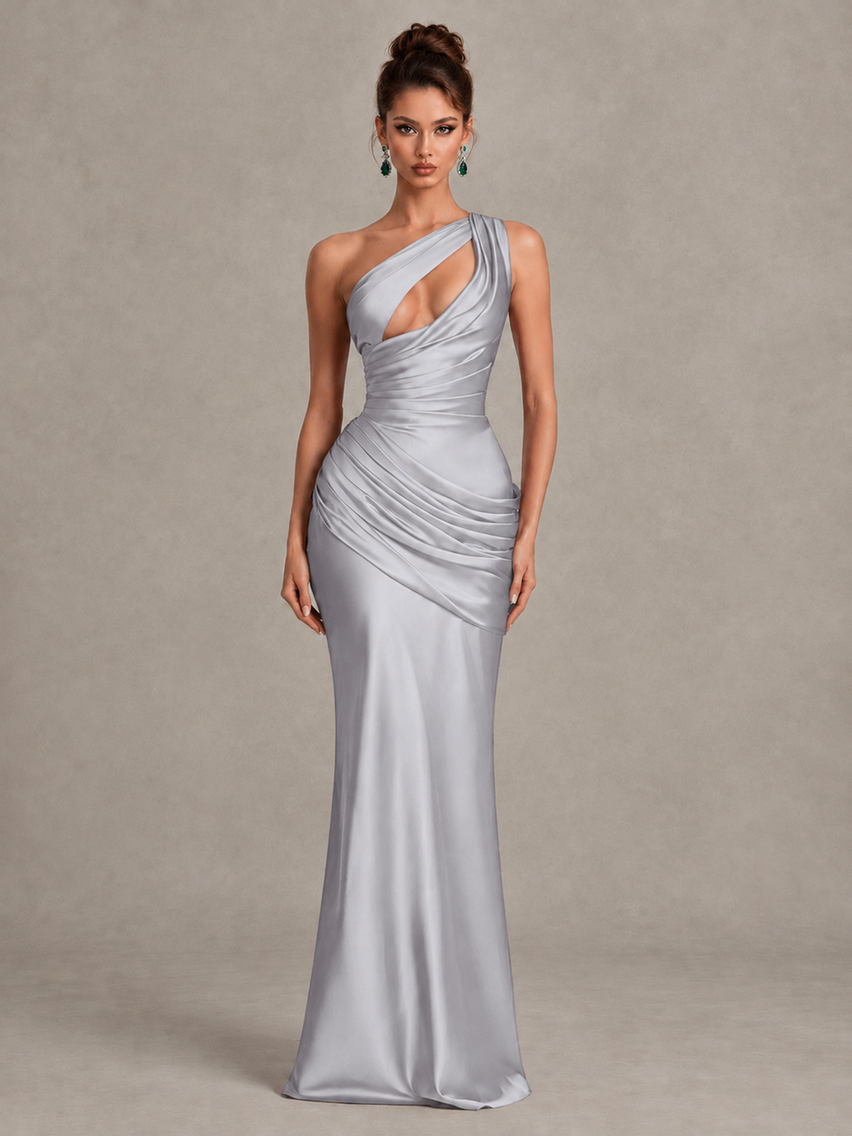 BOLODOO Silver One-Shoulder Cutout Satin Mermaid Prom Dress - Silver - Silver_1