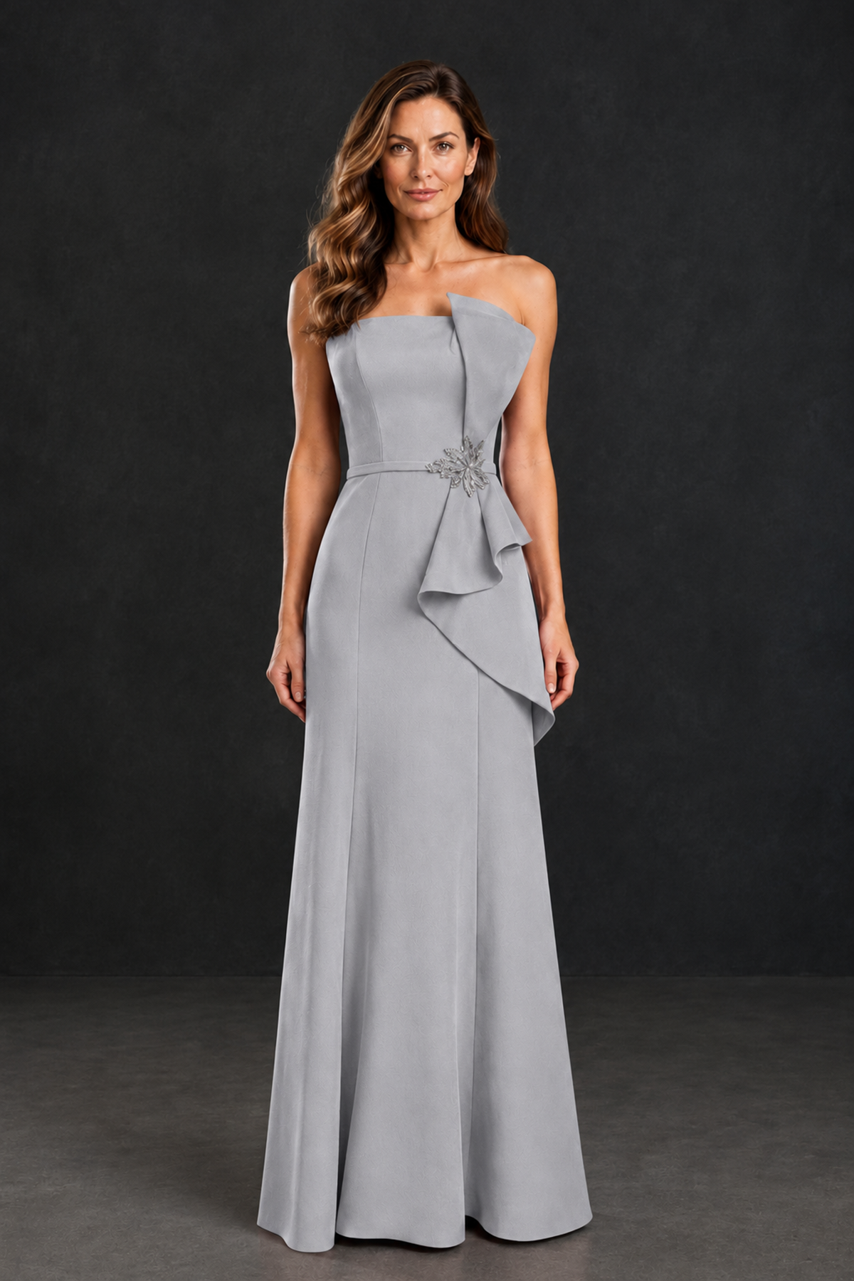 BOLODOO Silver Strapless Mother of the Bride Dress with Ruffle Detail - Silver - Silver_1