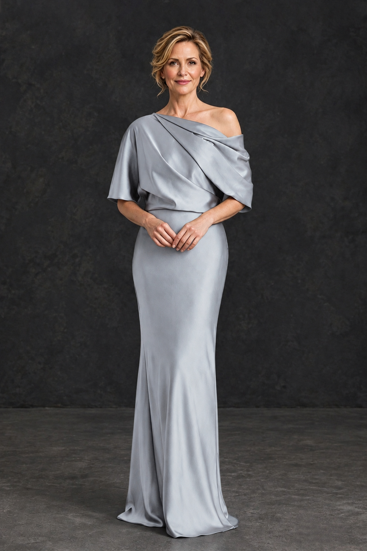 BOLODOO Silver Satin Asymmetric Mother of the Bride Dress - Silver - Silver_1