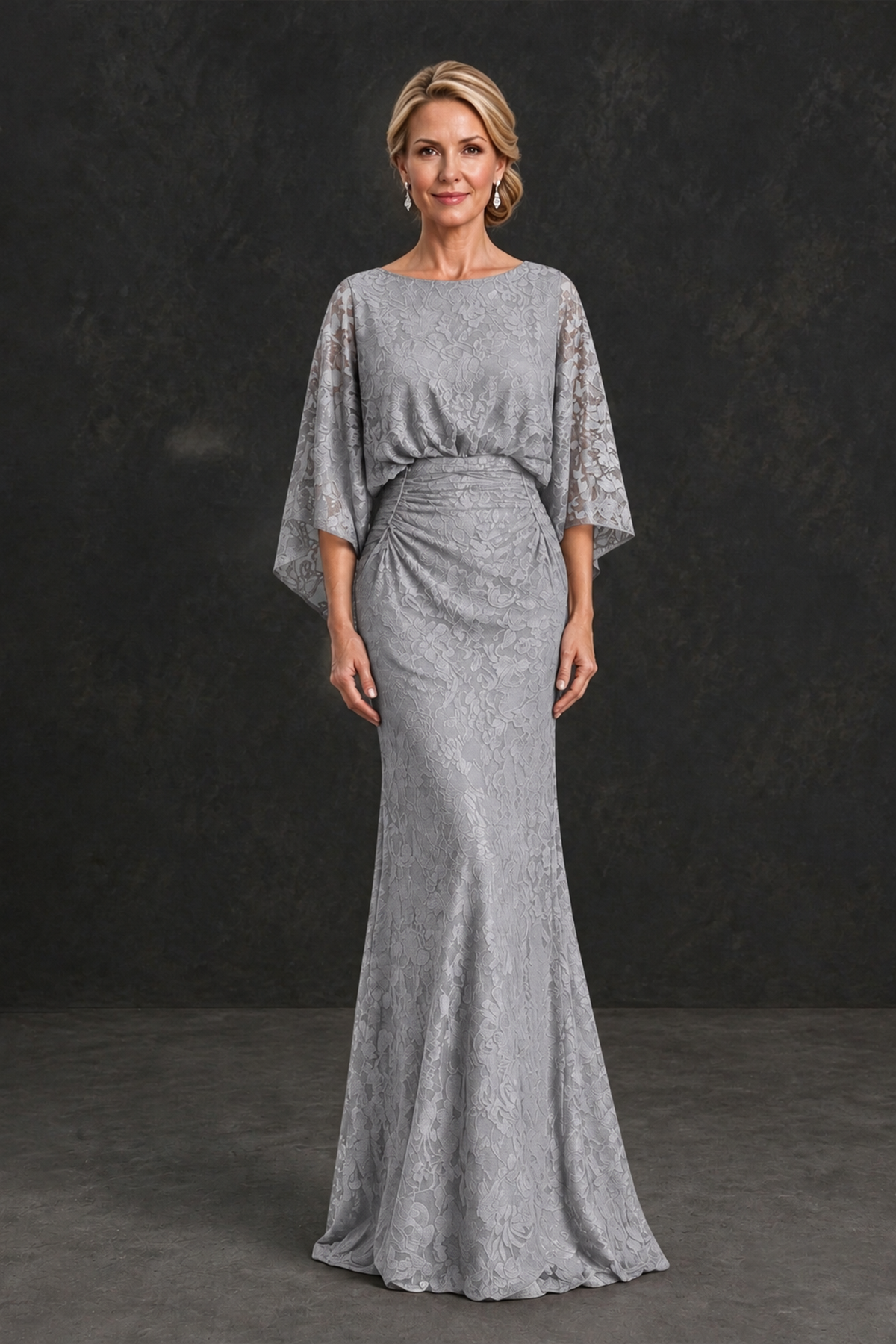 BOLODOO Silver Lace Flutter Sleeve Mother of the Bride Dress - Silver - Silver_1