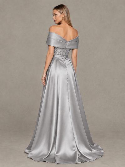 BOLODOO Silver Sequin Mermaid Evening Dress with Detachable Satin Overskirt and Sweep Train - Silver - Silver_2