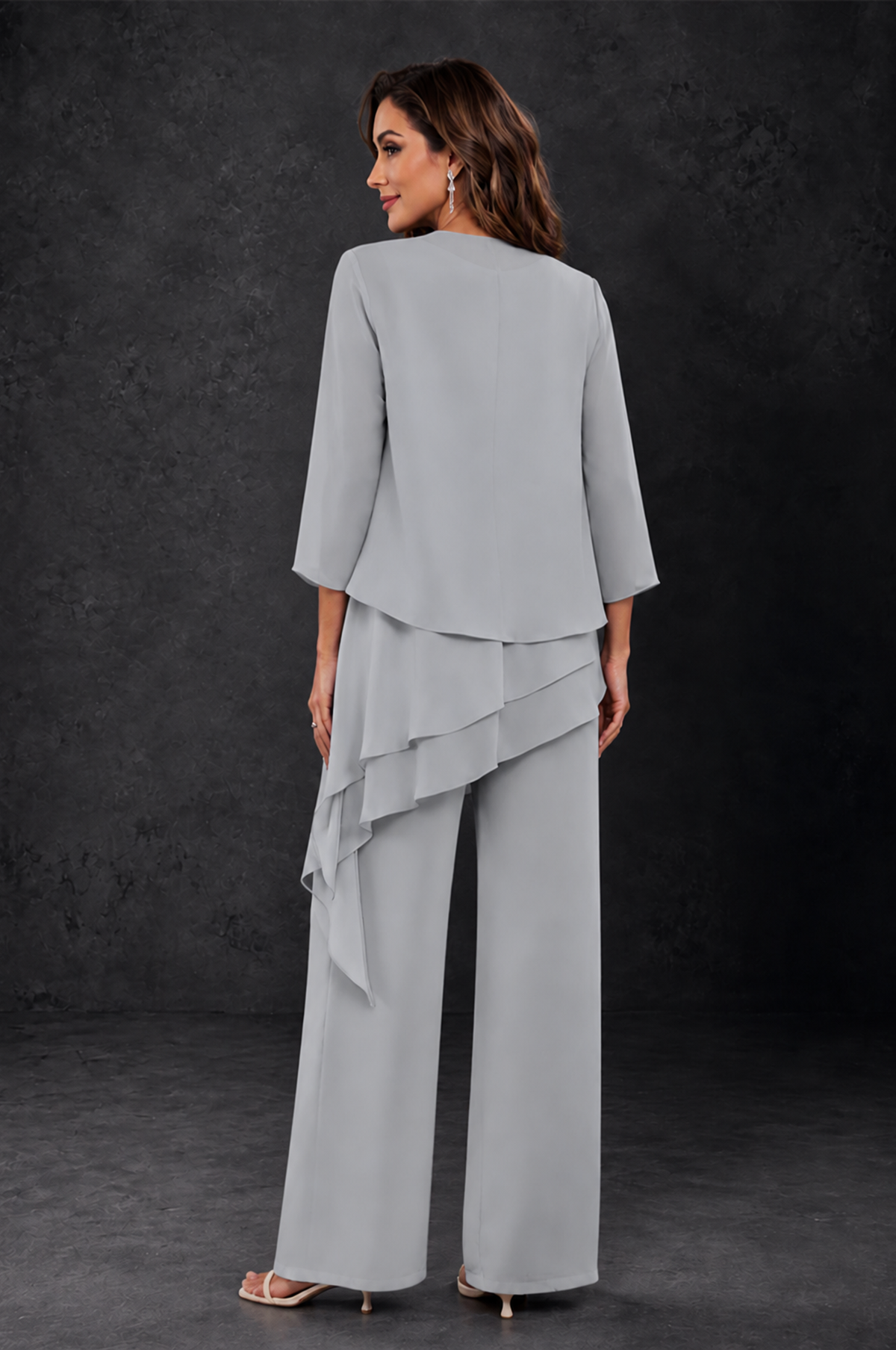BOLODOO Silver Layered Mother of the Bride Pantsuit with Jacket - Silver - Silver_2