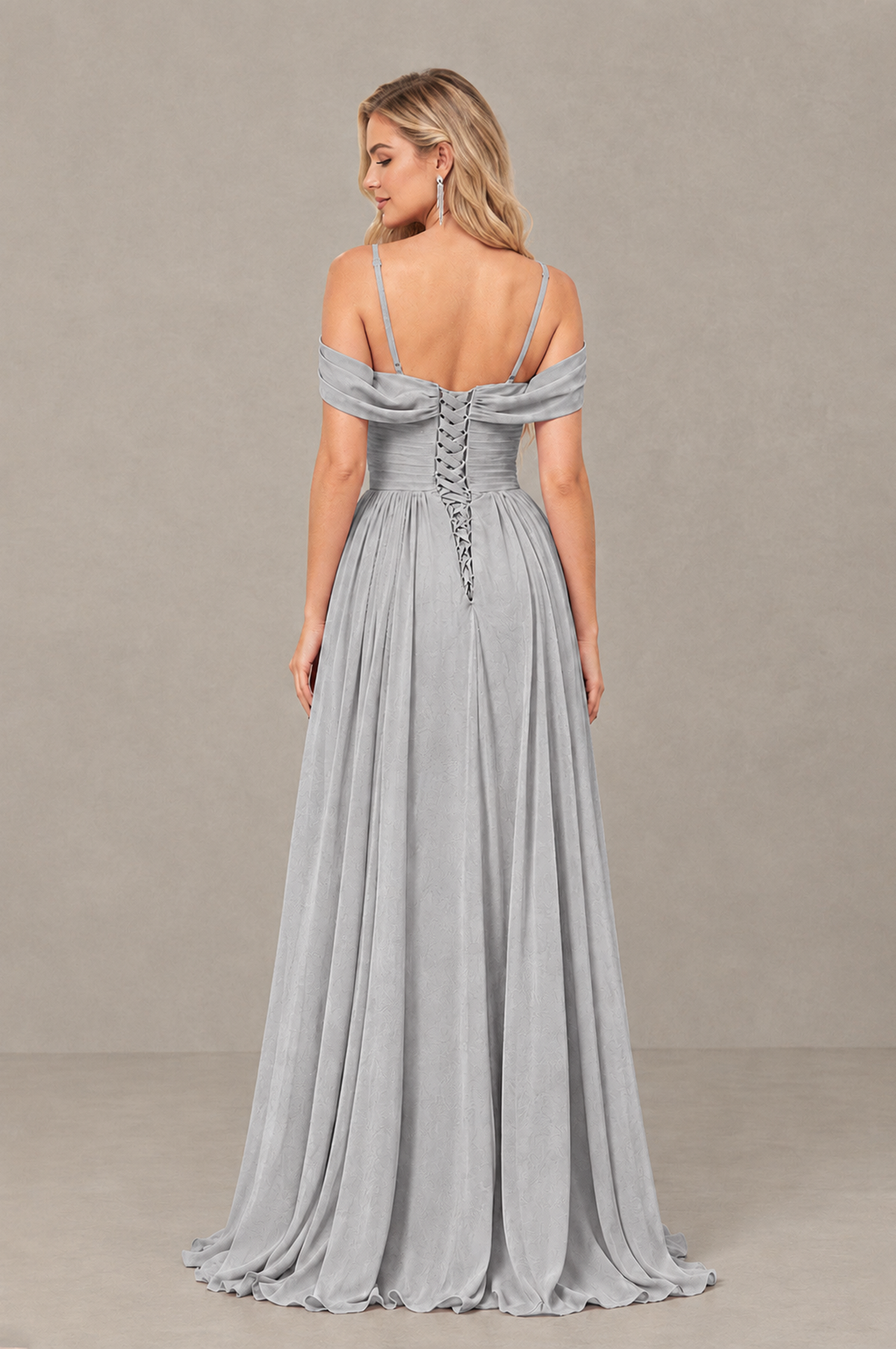 BOLODOO Silver Off-Shoulder Bridesmaid Dress with Slit - Silver