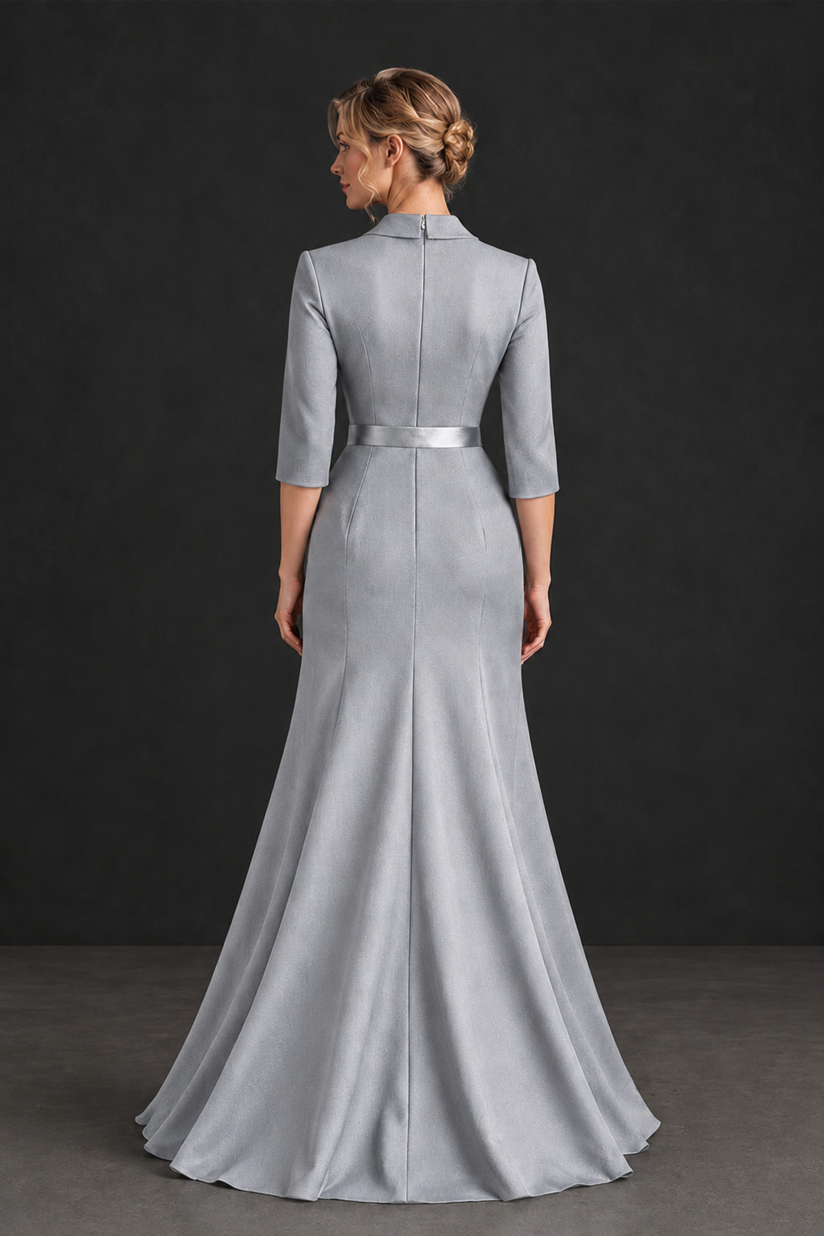BOLODOO Silver Lapel Ruffle Mother of the Bride Dress with Belt - Silver - Silver_2