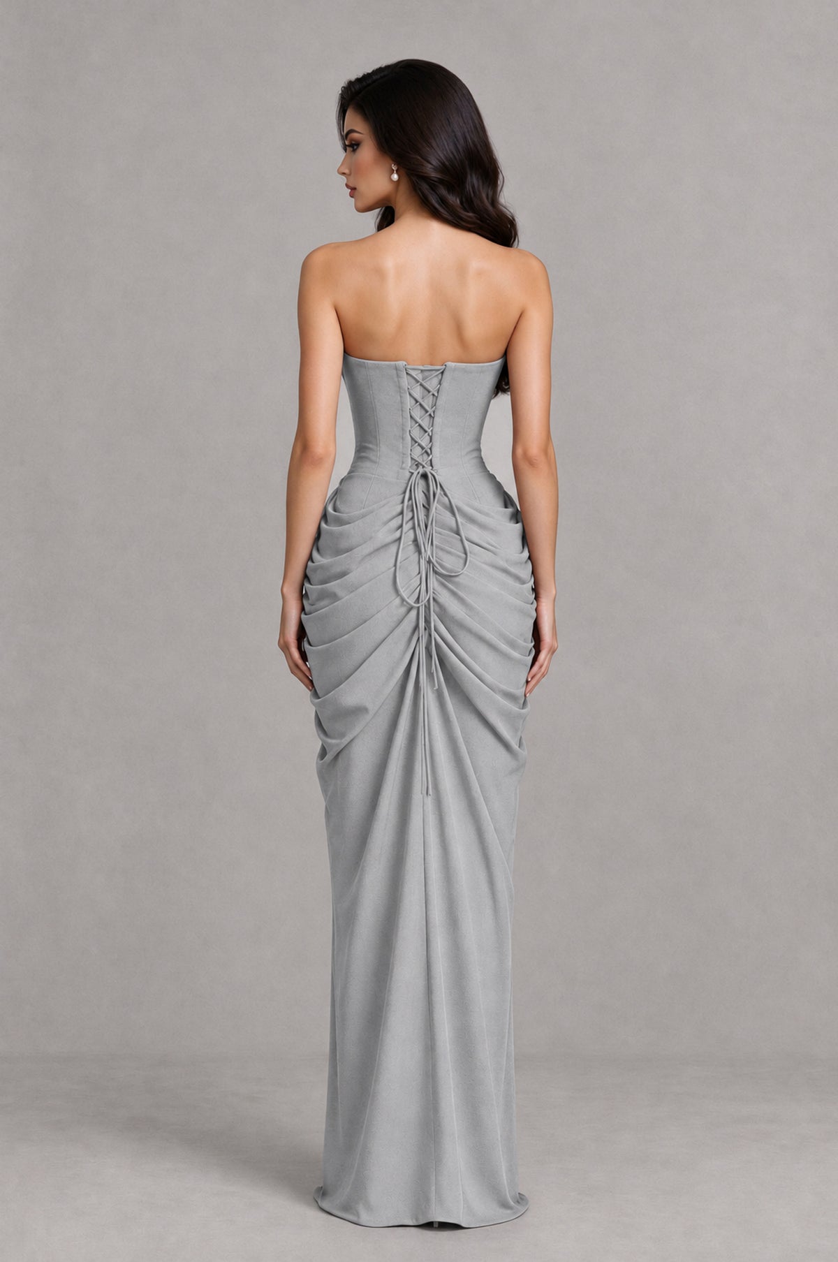 BOLODOO Silver Strapless Ruched Corset Evening Gown - Silver - Silver_2