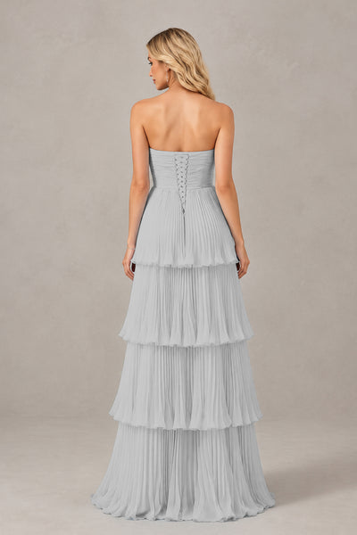 BOLODOO Silver Strapless Tiered Chiffon Maxi Dress - Silver