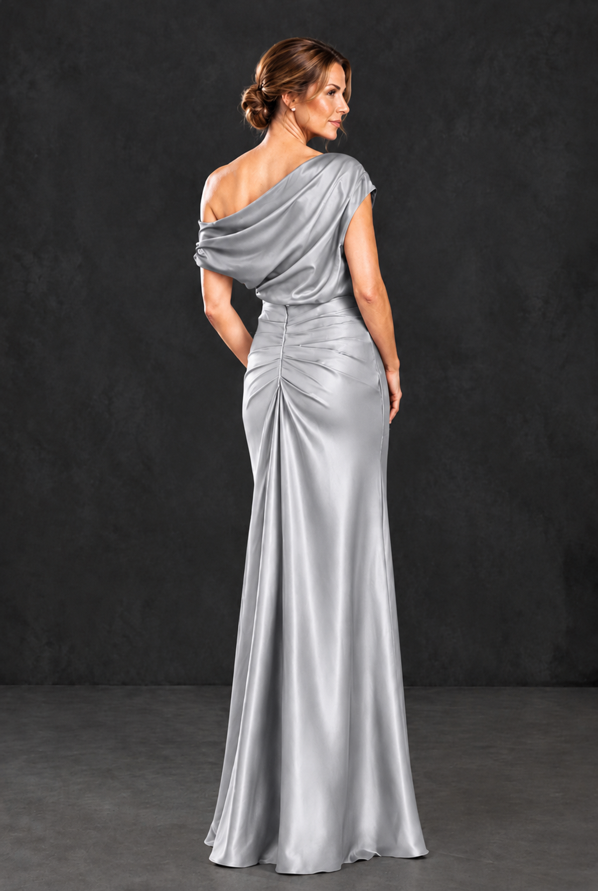 BOLODOO Silver Asymmetric Ruched Mother of the Bride Dress - Silver - Silver_2