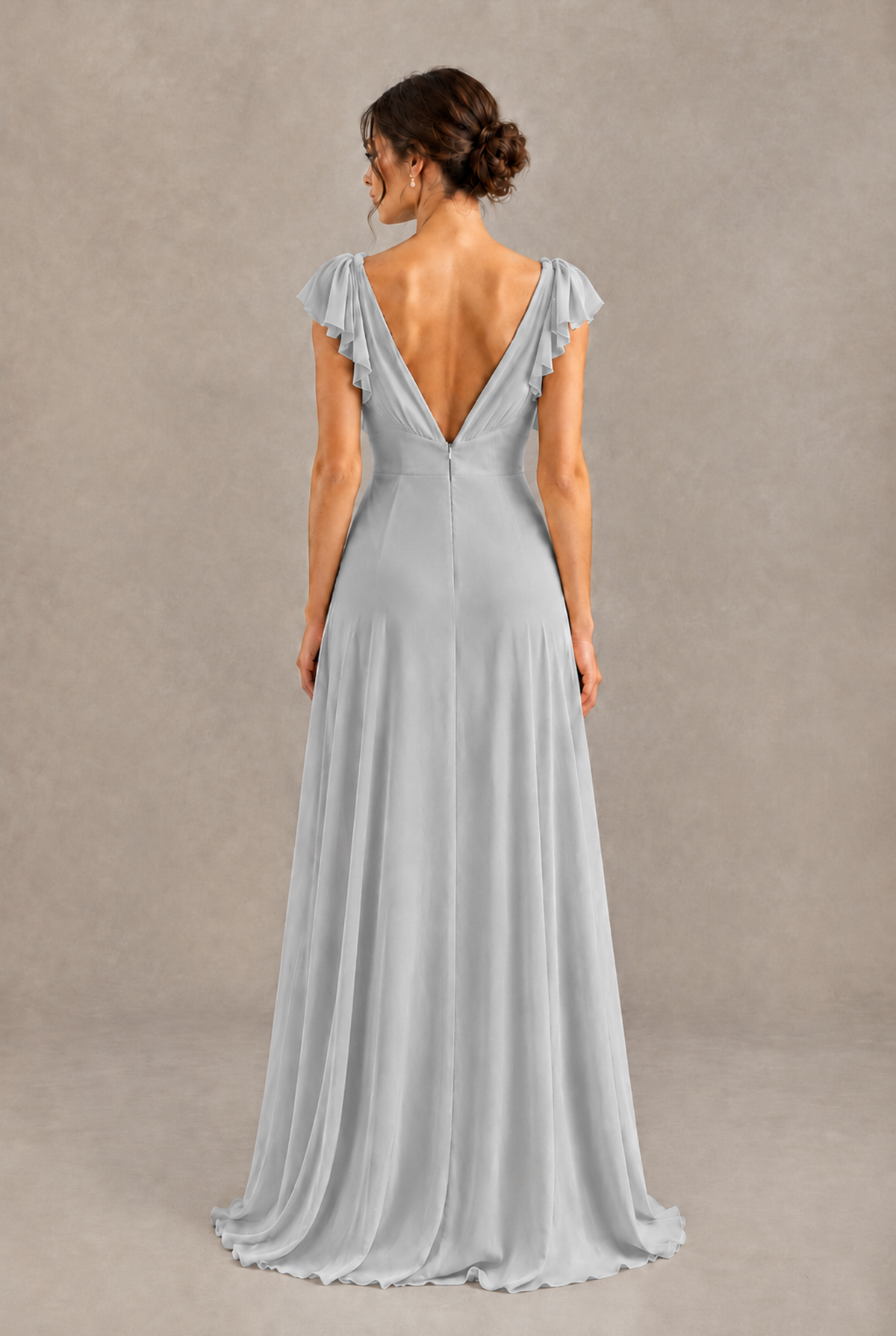 BOLODOO Silver V-Neck Flutter Sleeve A-Line Bridesmaid Dress - Silver - Silver_2