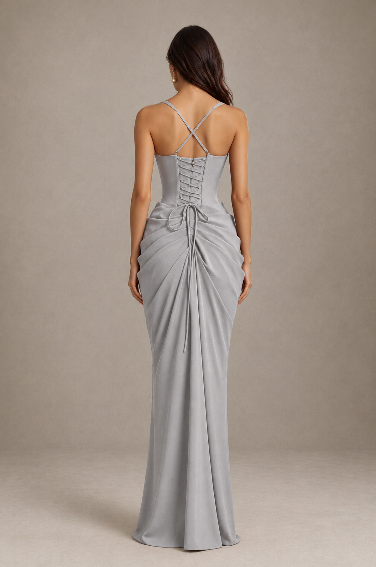 BOLODOO Silver Sweetheart Ruched Lace-Up Back Evening Gown - Silver - Silver_2