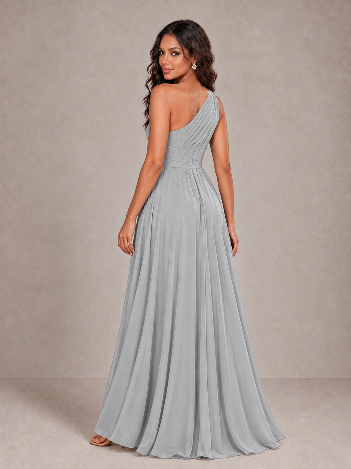 BOLODOO Silver One-Shoulder A-Line Bridesmaid Dress - Silver - Silver_2